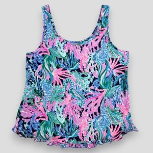 Lilly Pulitzer Women's PJ Tank Top Knit Ruffle High Tide Navy Pajamas Size Lrg